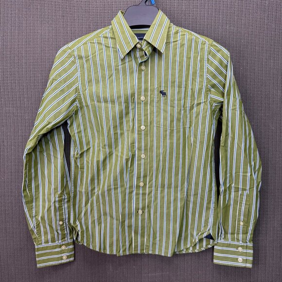 Abercrombie Other - Abercrombie Mens Size XL Green & White Striped Long Sleeve Button-Down Shirt